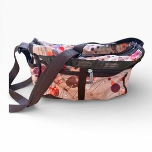 Vintage LeSportsac Crossbody Bag Tan Floral Print Adjustable Strap Medium Size